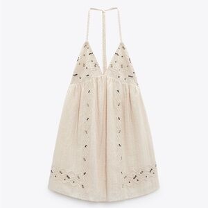 Zara limited edition pure cotton bohemian beaded dress